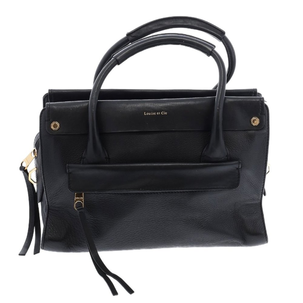 Louise Et Cie Black Leather Satchel with Gold Accents